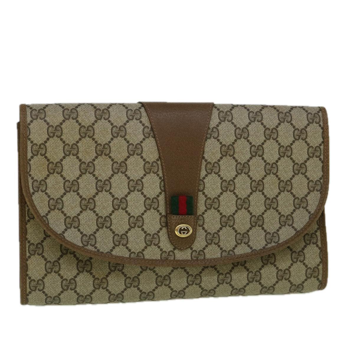 GUCCI GG Canvas Web Sherry Line Clutch Bag PVC Beige Red Green 60360