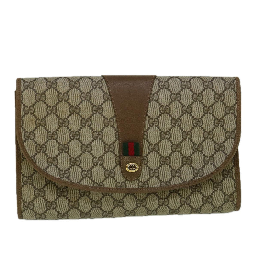 GUCCI GG Canvas Web Sherry Line Clutch Bag PVC Beige Red Green 60360
