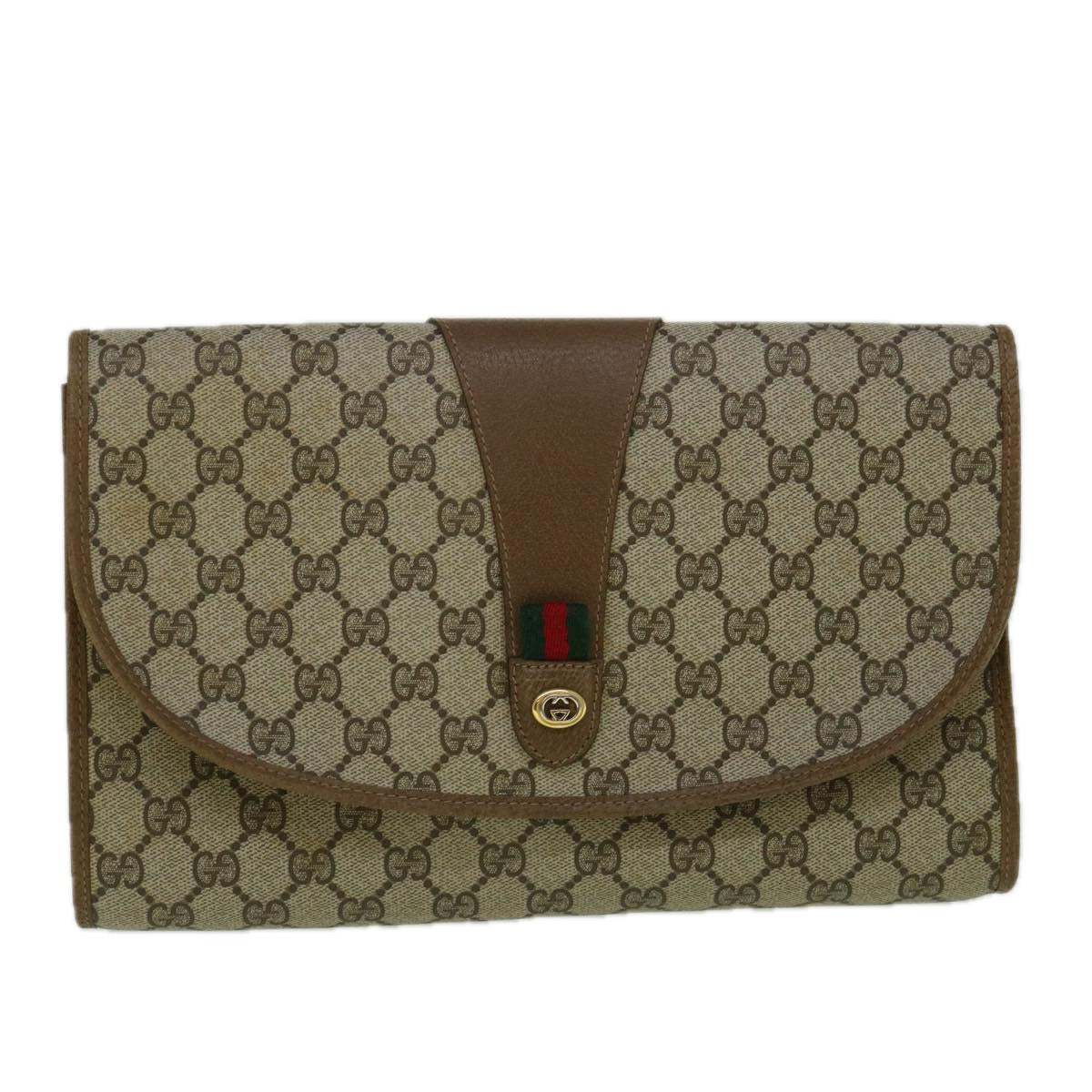 GUCCI GG Canvas Web Sherry Line Clutch Bag PVC Beige Red Green 60360