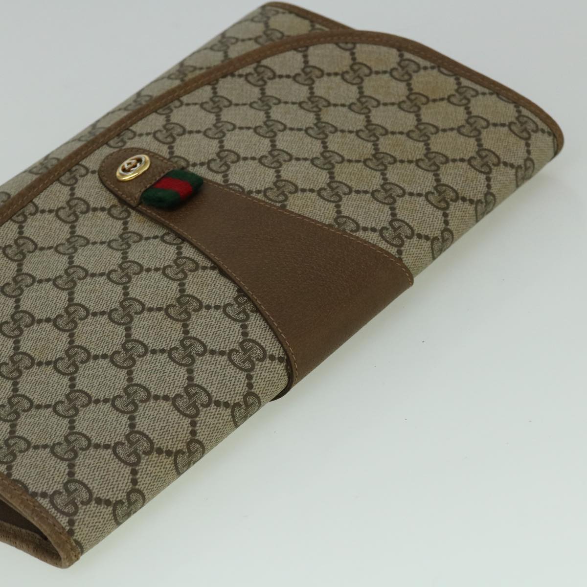 GUCCI GG Canvas Web Sherry Line Clutch Bag PVC Beige Red Green 60360