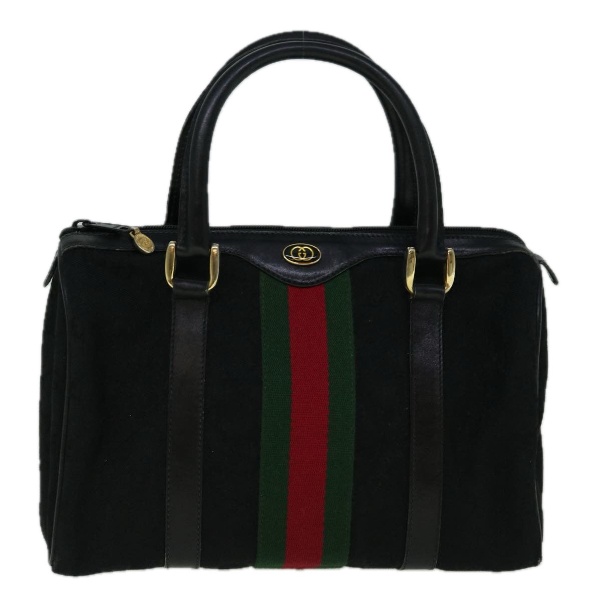 GUCCI GG Canvas Web Sherry Line Hand Bag Black Red Green 60361