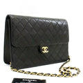 CHANEL Chain Shoulder Bag Clutch Black Quilted Flap Lambskin Purse k36
