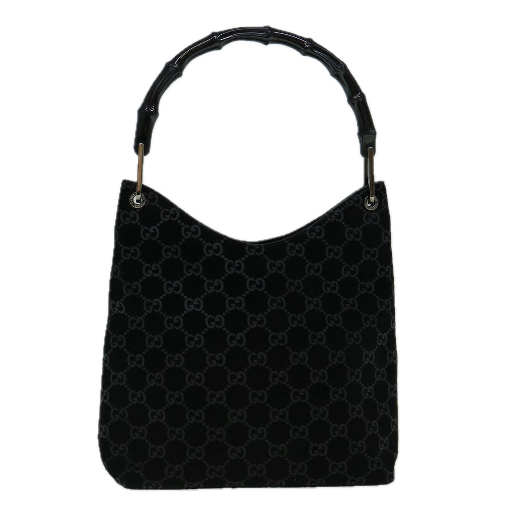 GUCCI GG Canvas Bamboo Shoulder Bag Suede Black 001 3007 002058 60383