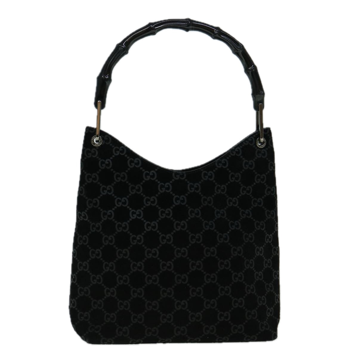 GUCCI GG Canvas Bamboo Shoulder Bag Suede Black 001 3007 002058 60383