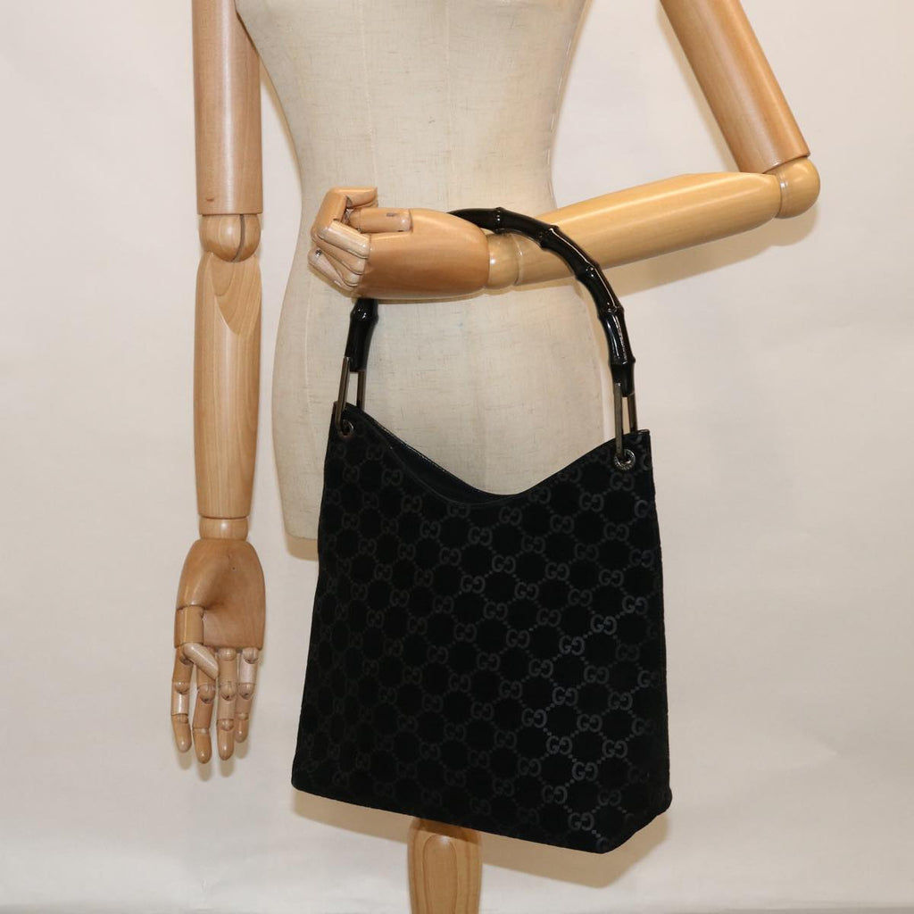 GUCCI GG Canvas Bamboo Shoulder Bag Suede Black 001 3007 002058 60383