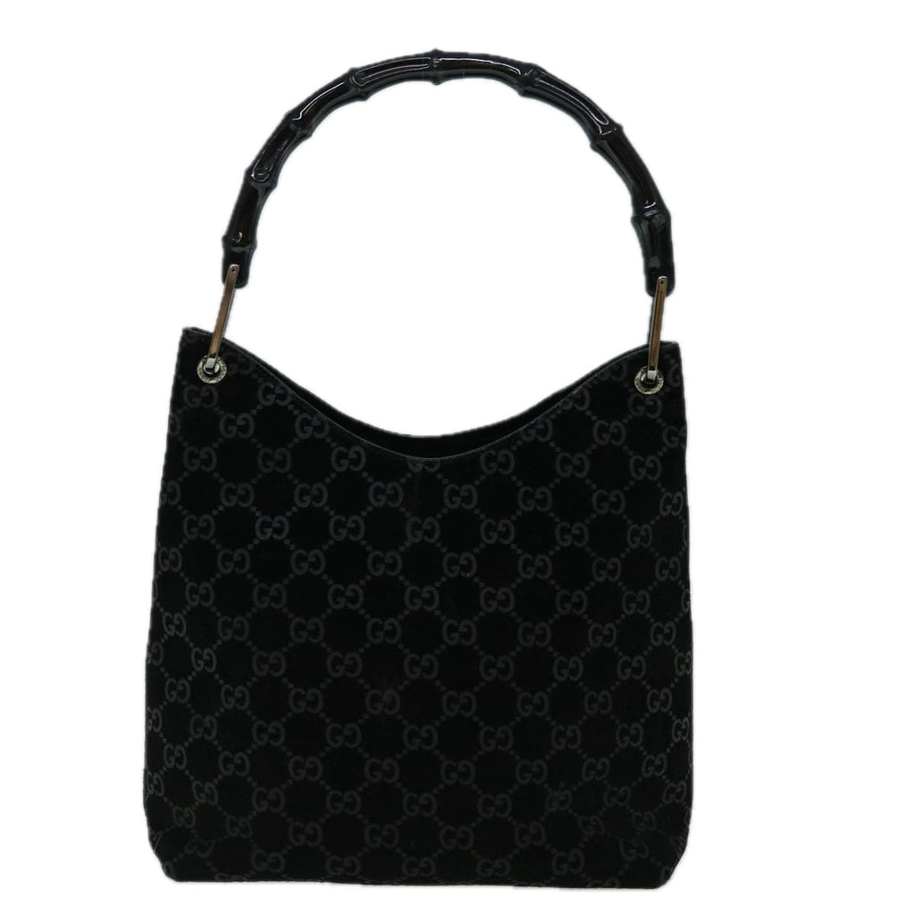 GUCCI GG Canvas Bamboo Shoulder Bag Suede Black 001 3007 002058 60383