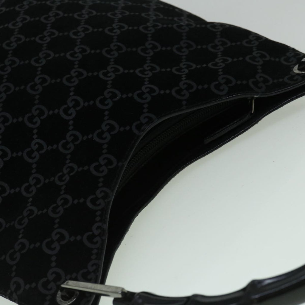 GUCCI GG Canvas Bamboo Shoulder Bag Suede Black 001 3007 002058 60383
