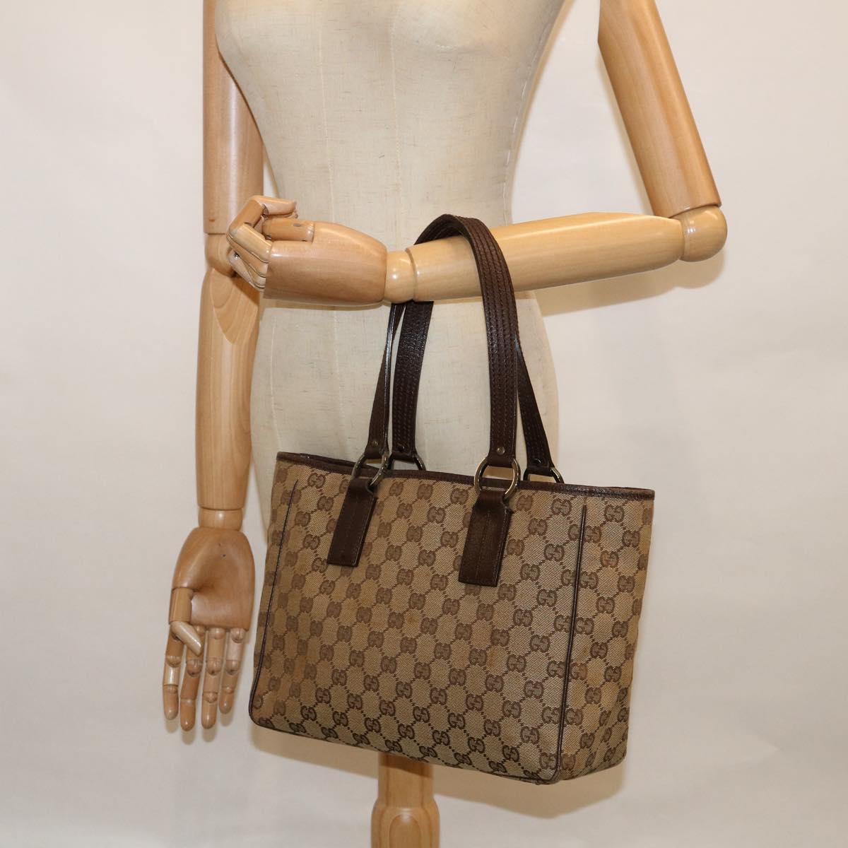 GUCCI GG Canvas Tote Bag Beige 113019 60385