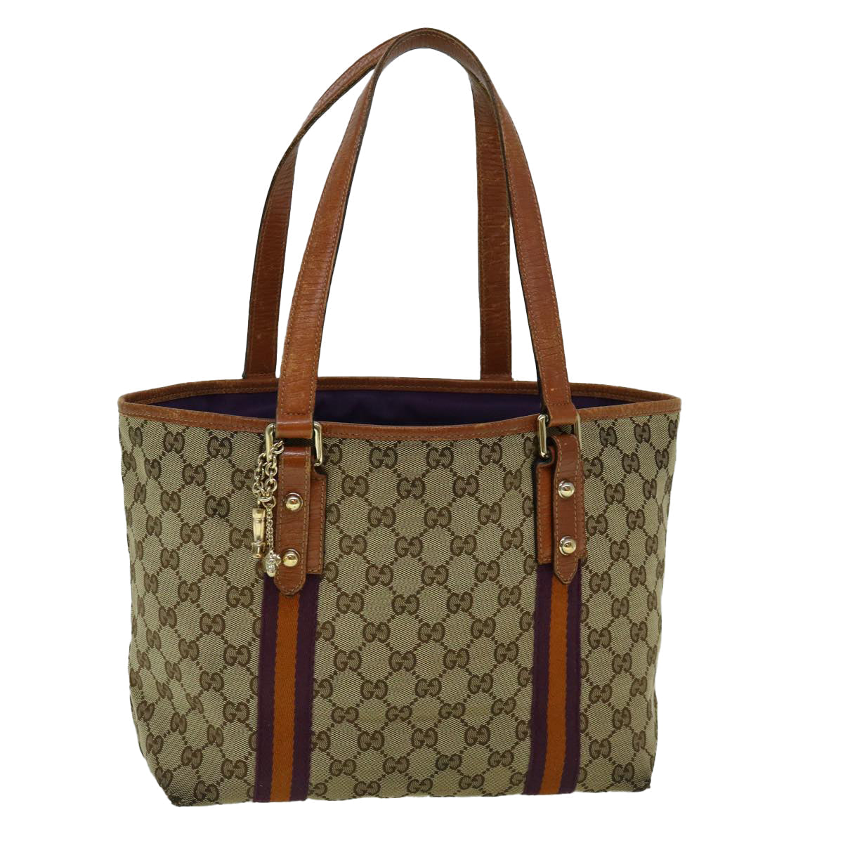 GUCCI GG Canvas Sherry Line Tote Bag Beige Orange purple 137396 60386