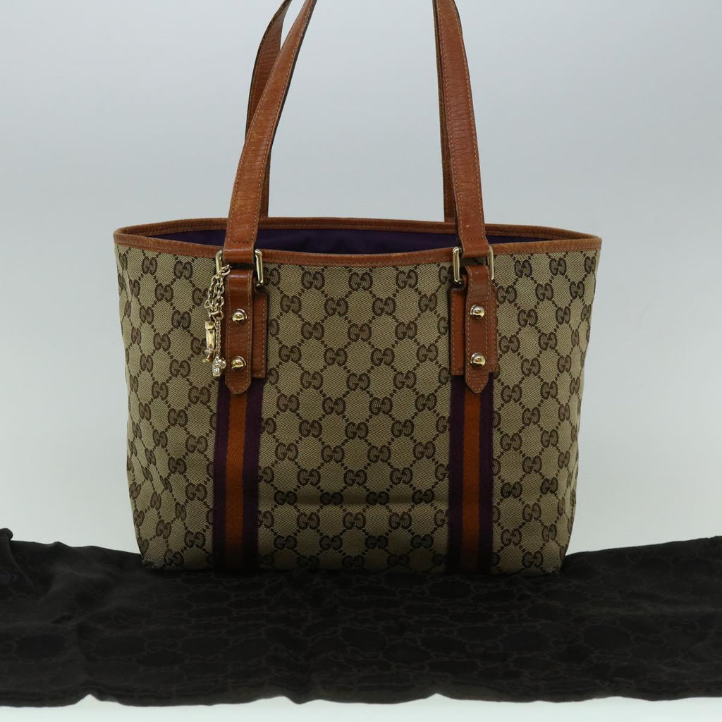 GUCCI GG Canvas Sherry Line Tote Bag Beige Orange purple 137396 60386