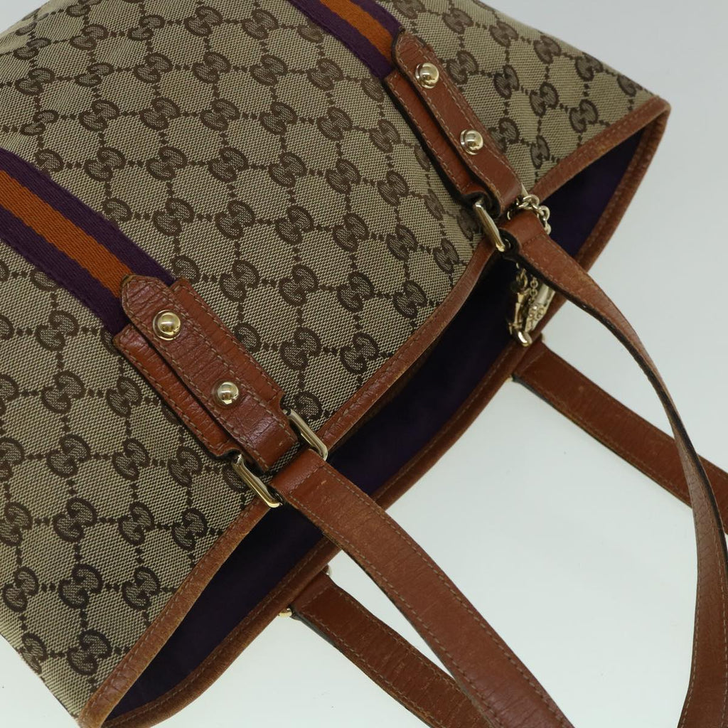 GUCCI GG Canvas Sherry Line Tote Bag Beige Orange purple 137396 60386