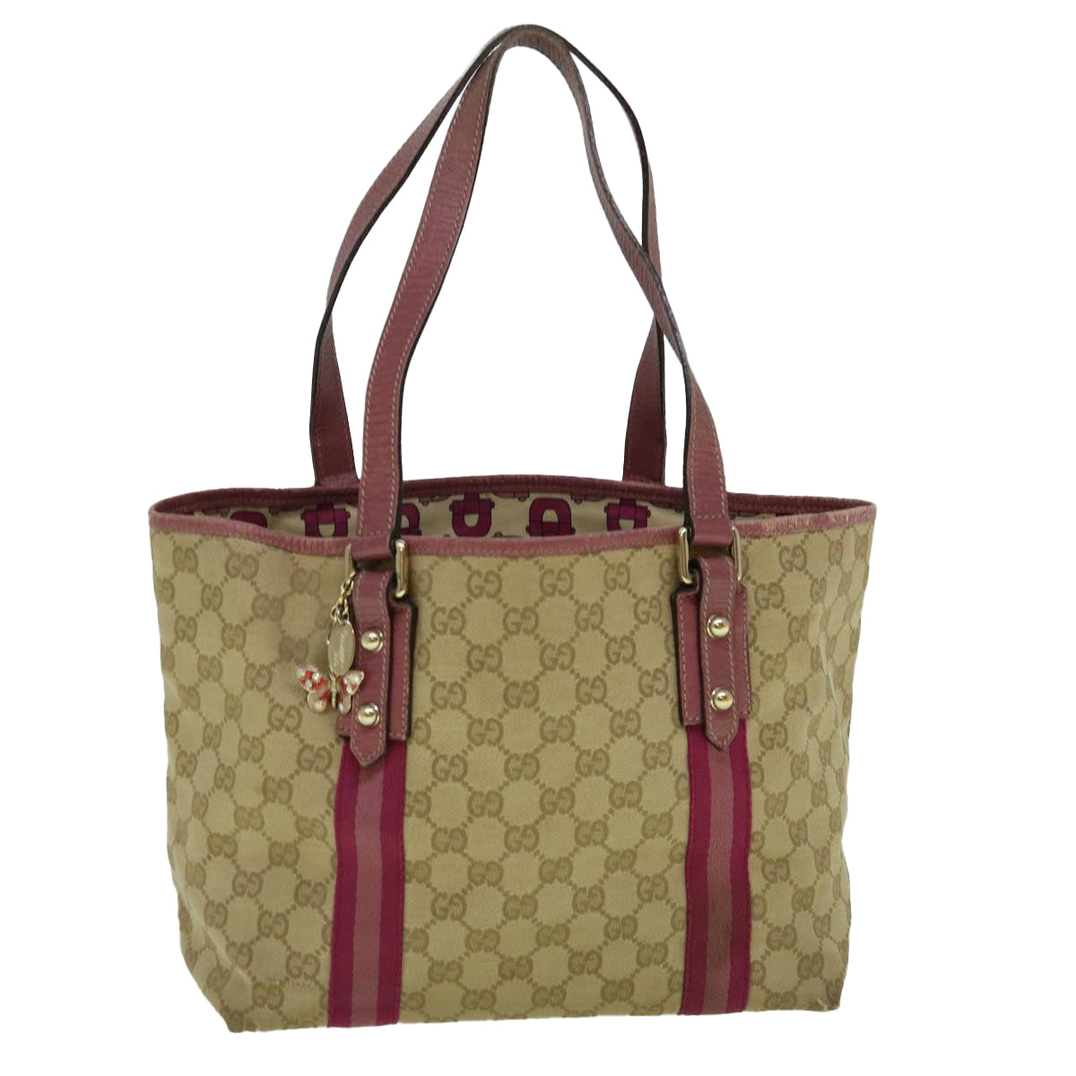 GUCCI GG Canvas Sherry Line Tote Bag Beige Pink 137396 60391