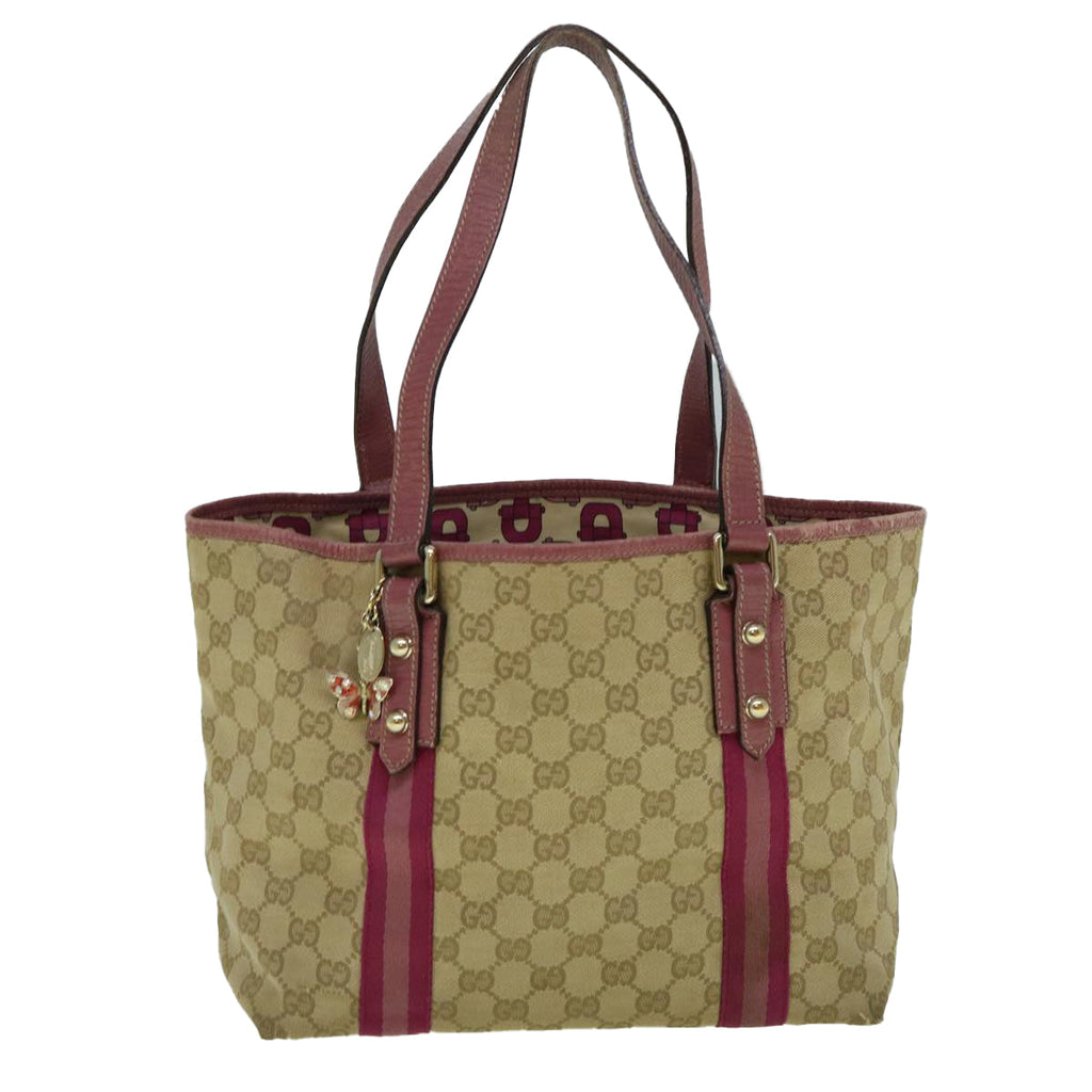 GUCCI GG Canvas Sherry Line Tote Bag Beige Pink 137396 60391