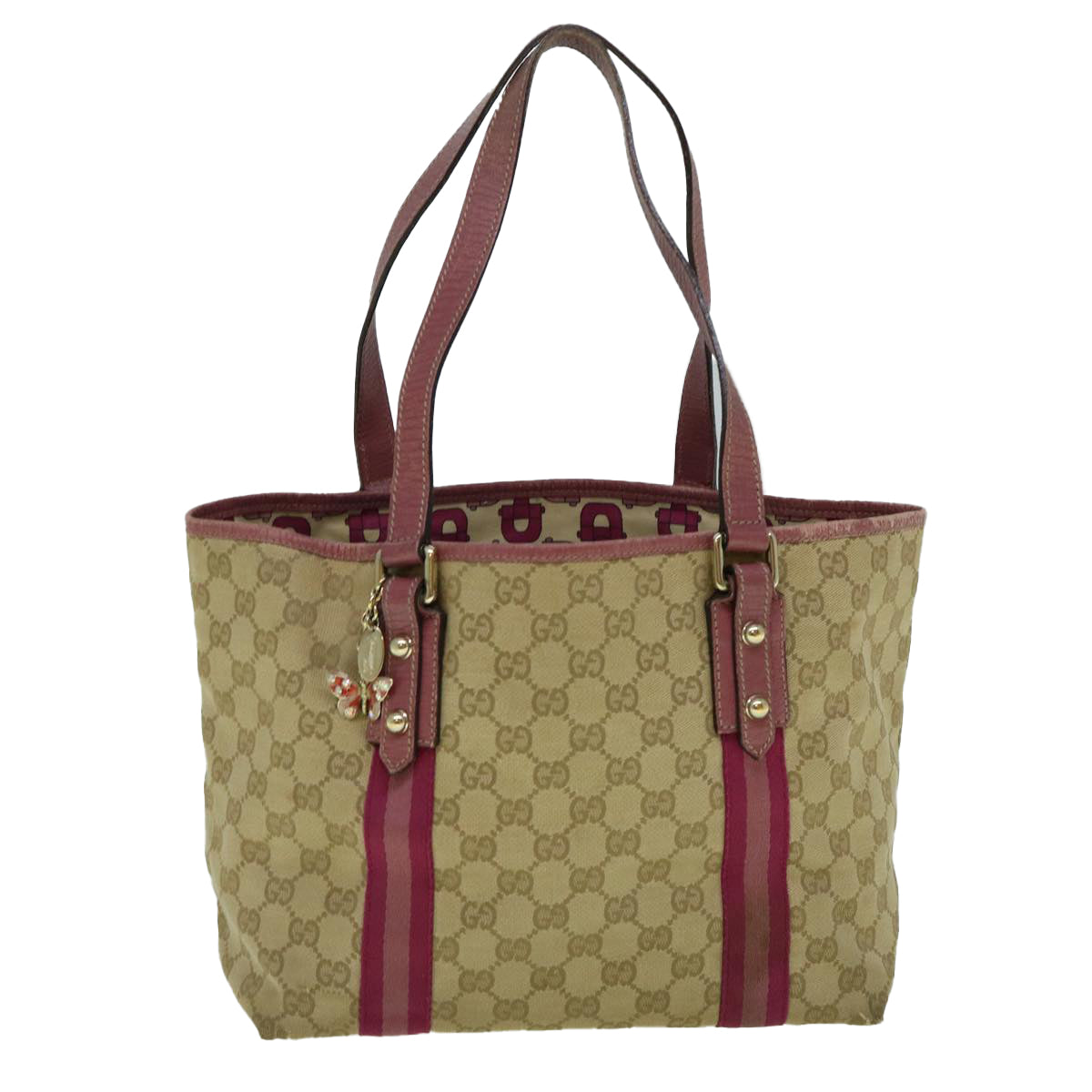 GUCCI GG Canvas Sherry Line Tote Bag Beige Pink 137396 60391
