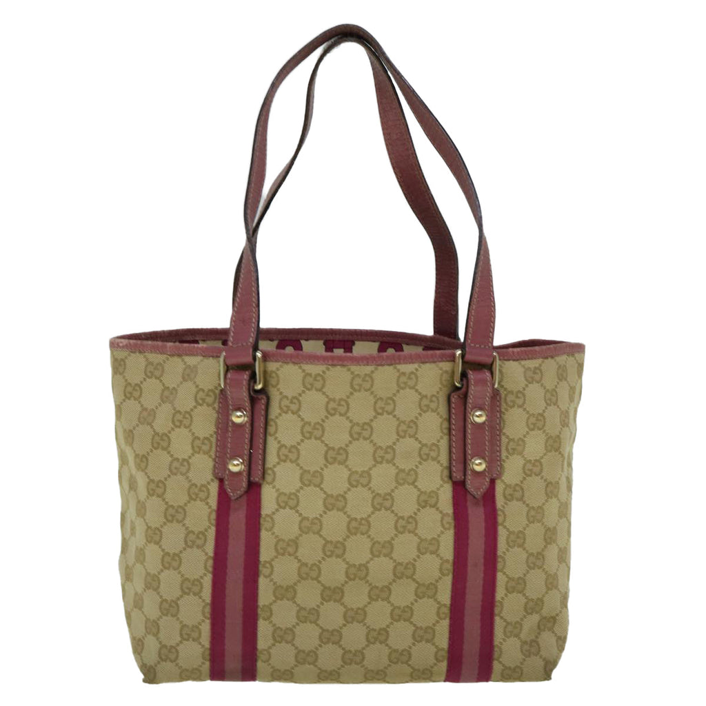 GUCCI GG Canvas Sherry Line Tote Bag Beige Pink 137396 60391