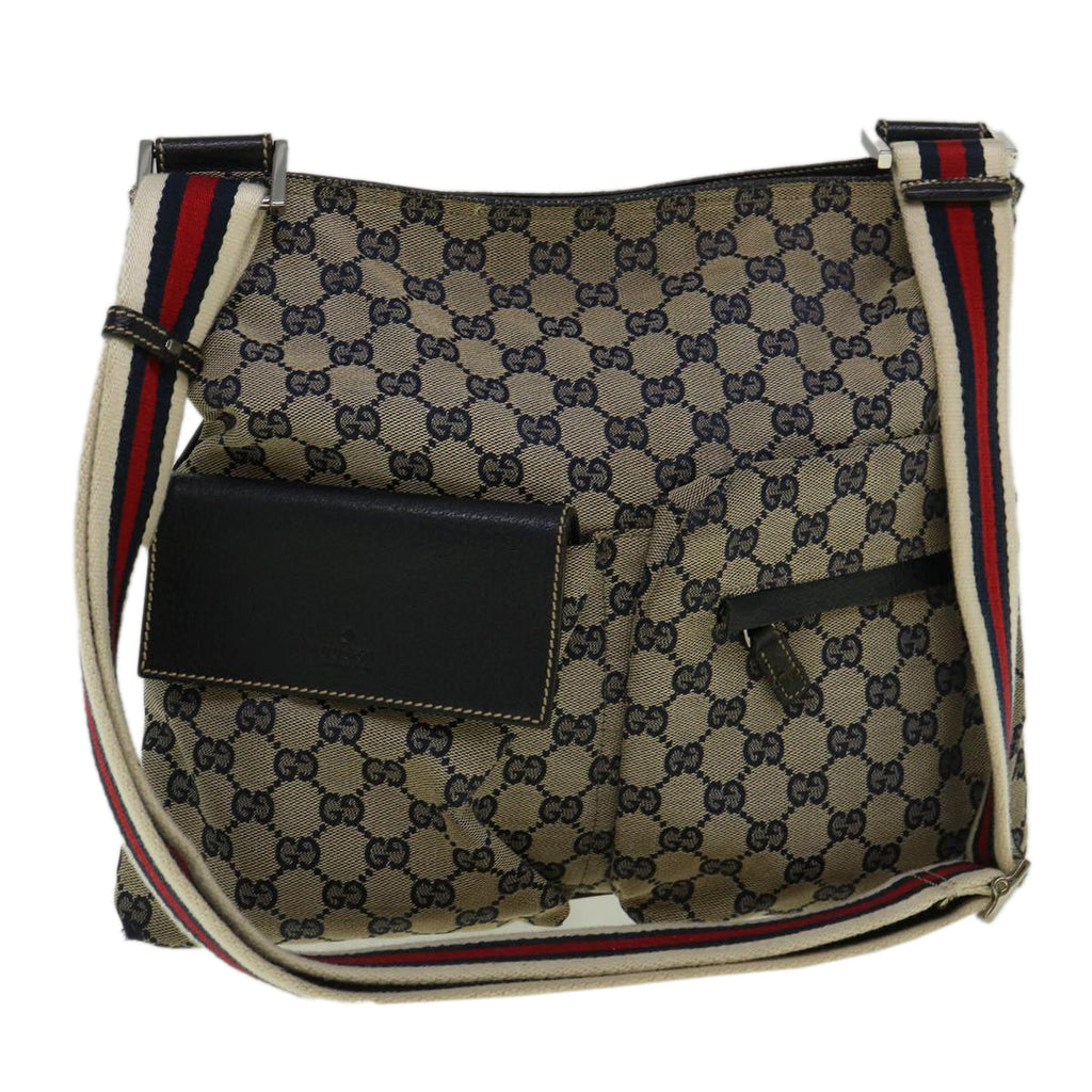 GUCCI GG Canvas Sherry Line Shoulder Bag Navy Red 169937 60393