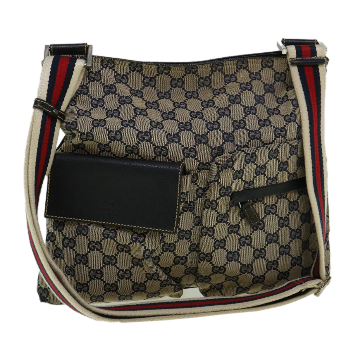 GUCCI GG Canvas Sherry Line Shoulder Bag Navy Red 169937 60393