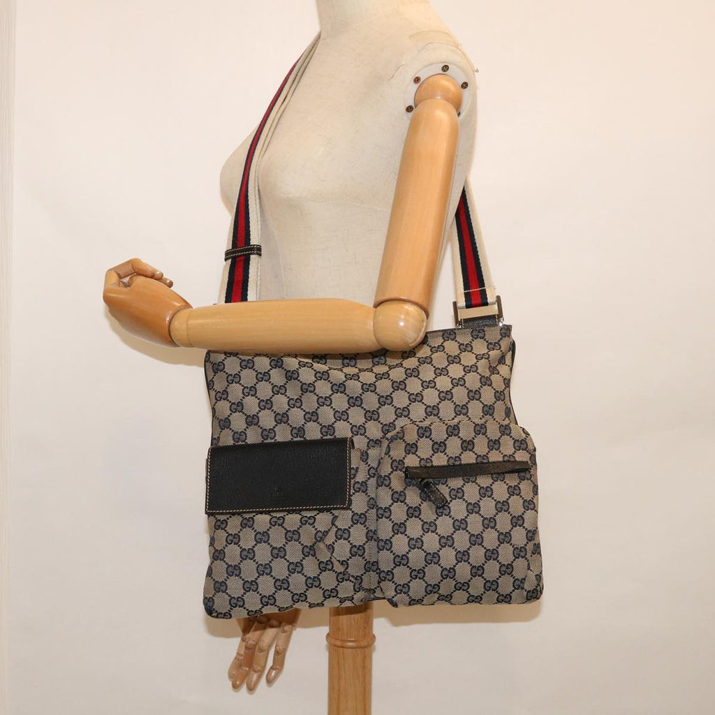 GUCCI GG Canvas Sherry Line Shoulder Bag Navy Red 169937 60393