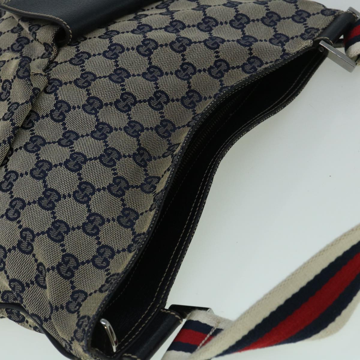 GUCCI GG Canvas Sherry Line Shoulder Bag Navy Red 169937 60393
