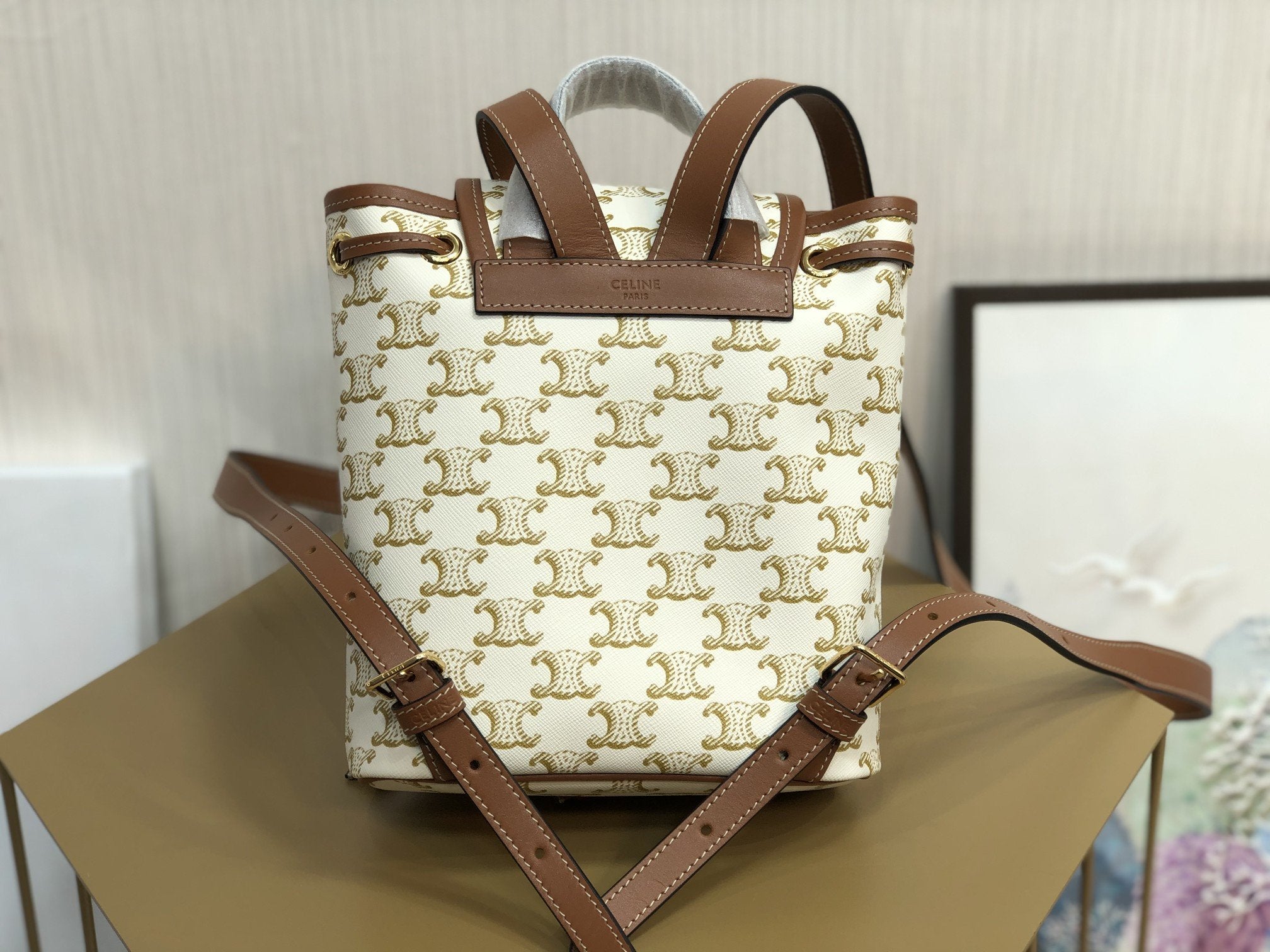 GLAMI Mini Backpack Folco In Triomphe Canvas White For Women 7in/20cm 197662CAS.01BC