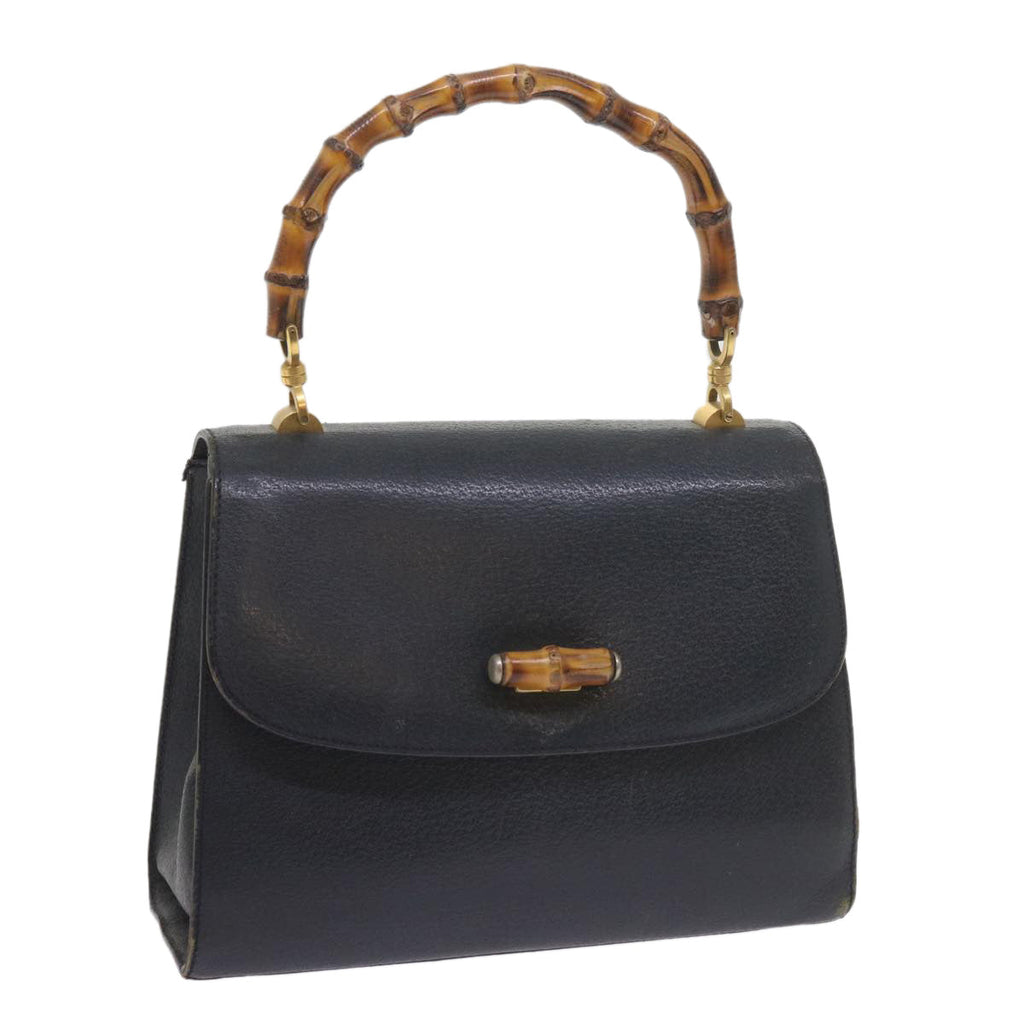 GUCCI Bamboo Hand Bag Leather Navy 60440