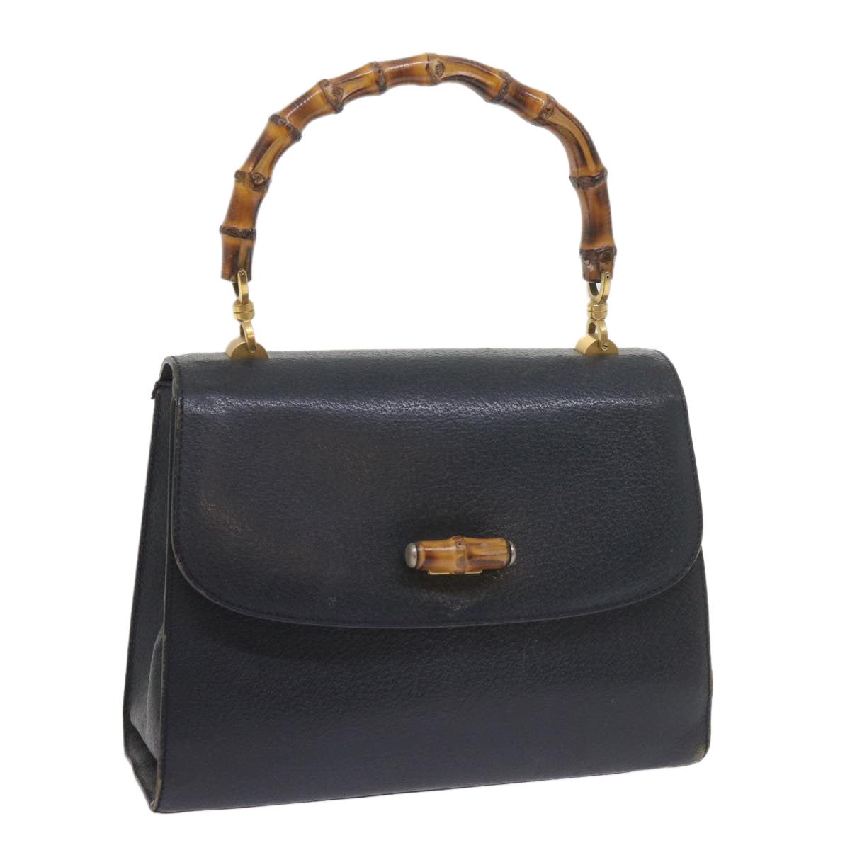 GUCCI Bamboo Hand Bag Leather Navy 60440