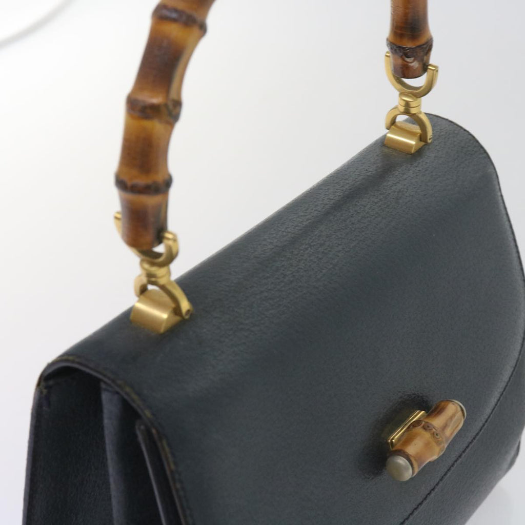 GUCCI Bamboo Hand Bag Leather Navy 60440