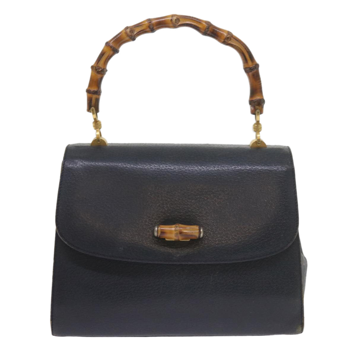GUCCI Bamboo Hand Bag Leather Navy 60440