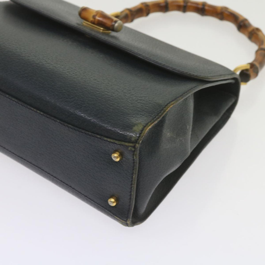 GUCCI Bamboo Hand Bag Leather Navy 60440