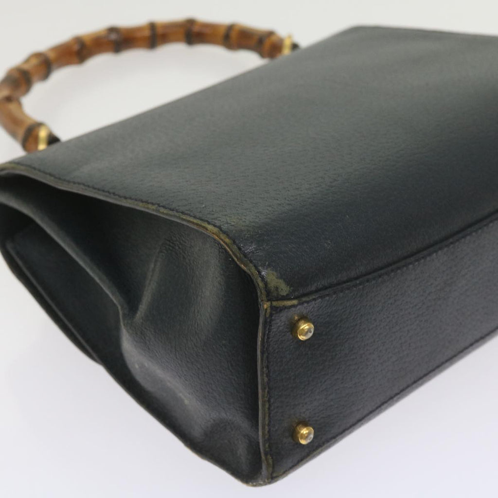 GUCCI Bamboo Hand Bag Leather Navy 60440