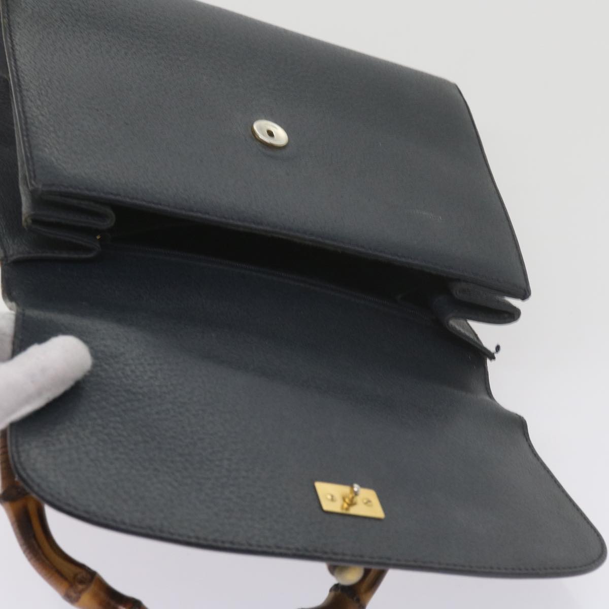 GUCCI Bamboo Hand Bag Leather Navy 60440