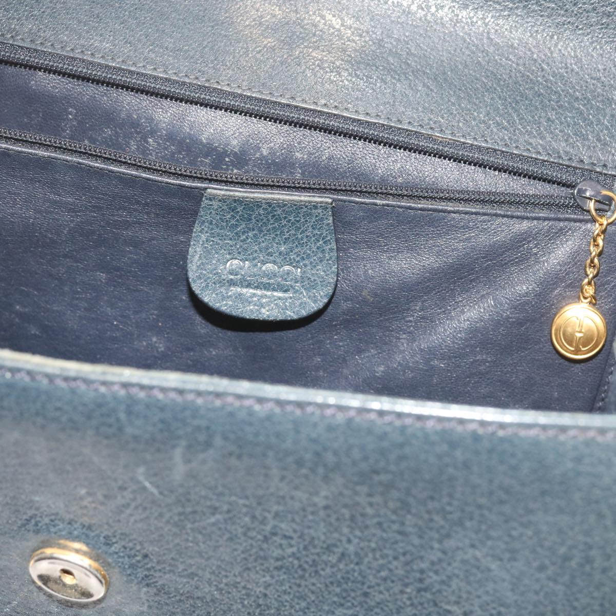 GUCCI Bamboo Hand Bag Leather Navy 60440