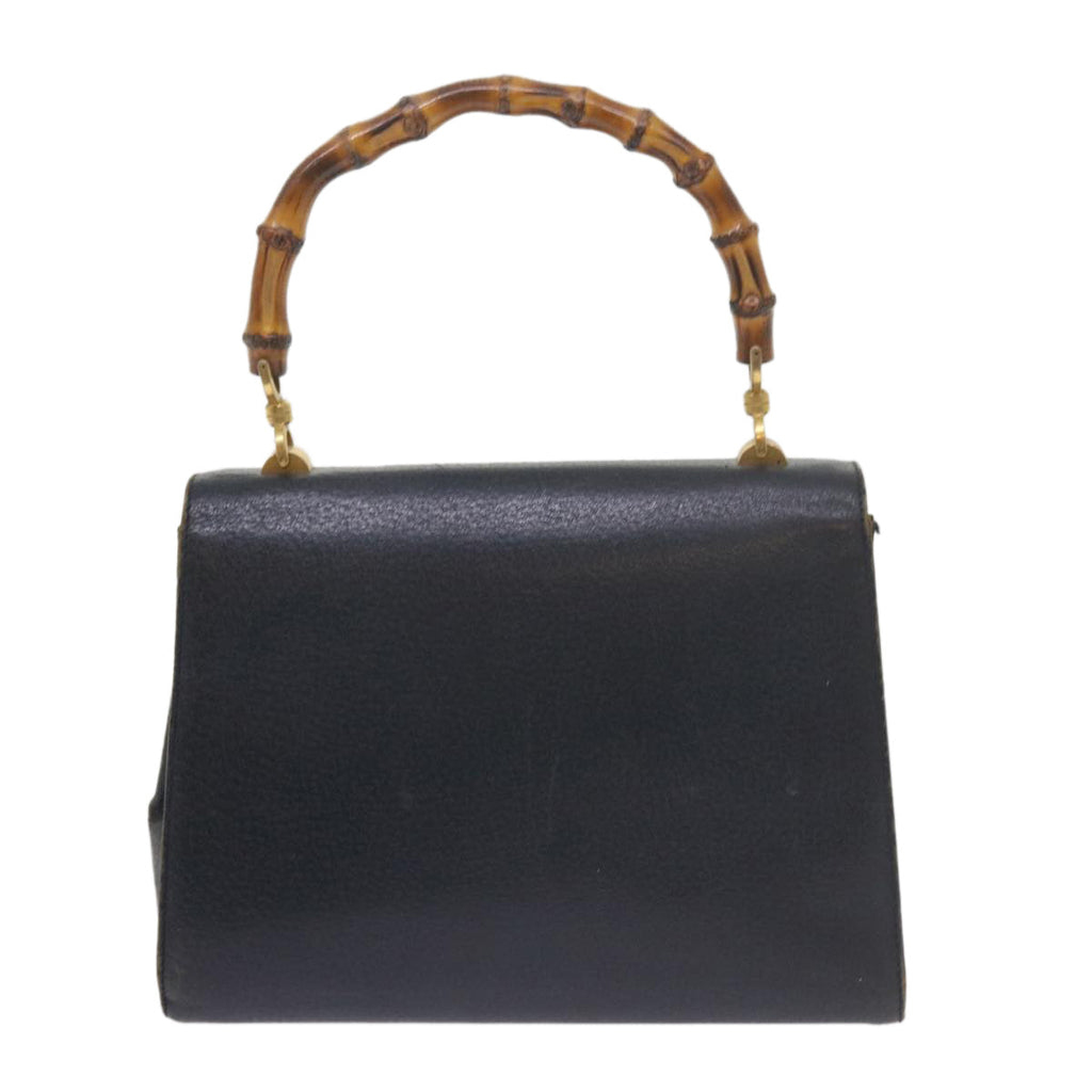 GUCCI Bamboo Hand Bag Leather Navy 60440