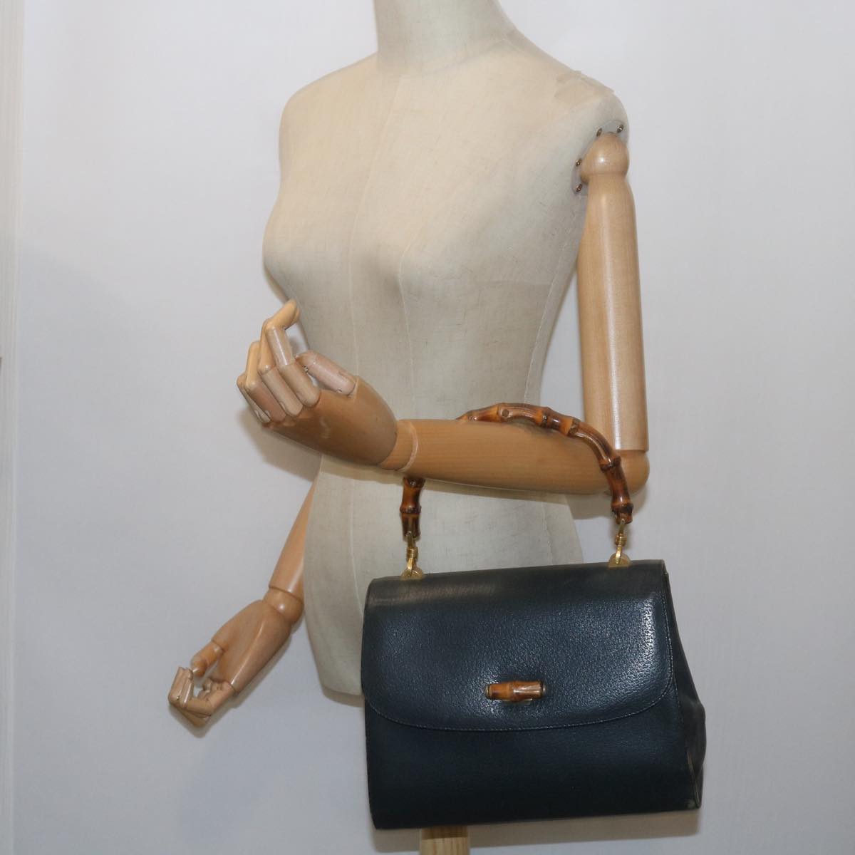 GUCCI Bamboo Hand Bag Leather Navy 60440