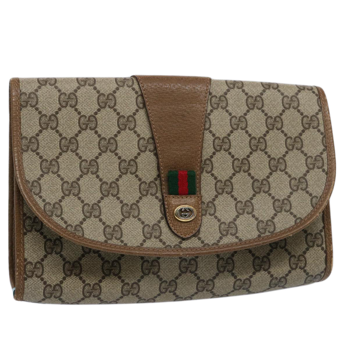 GUCCI GG Supreme Web Sherry Line Clutch Bag Beige Red Green 89 01 030 60457