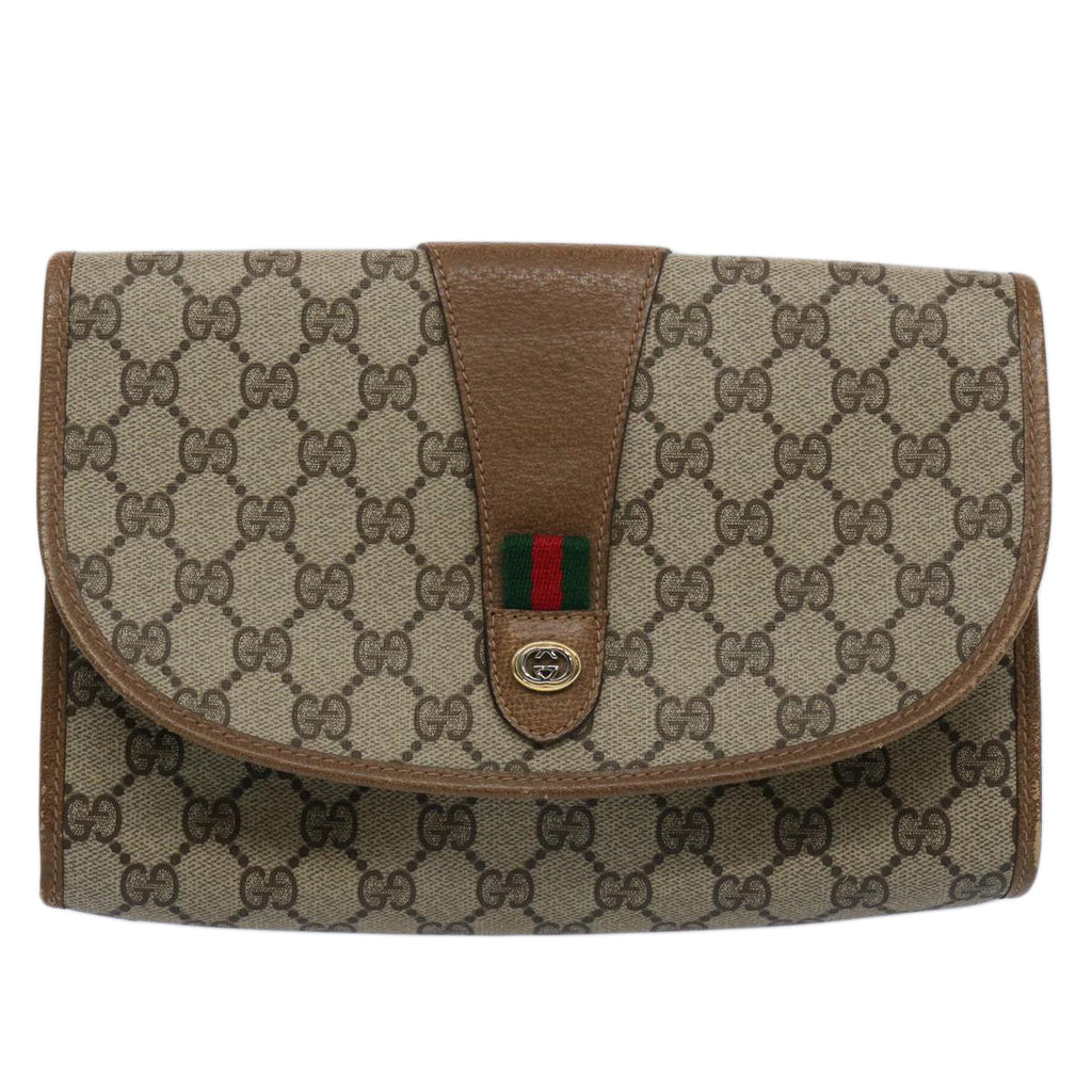 GUCCI GG Supreme Web Sherry Line Clutch Bag Beige Red Green 89 01 030 60457
