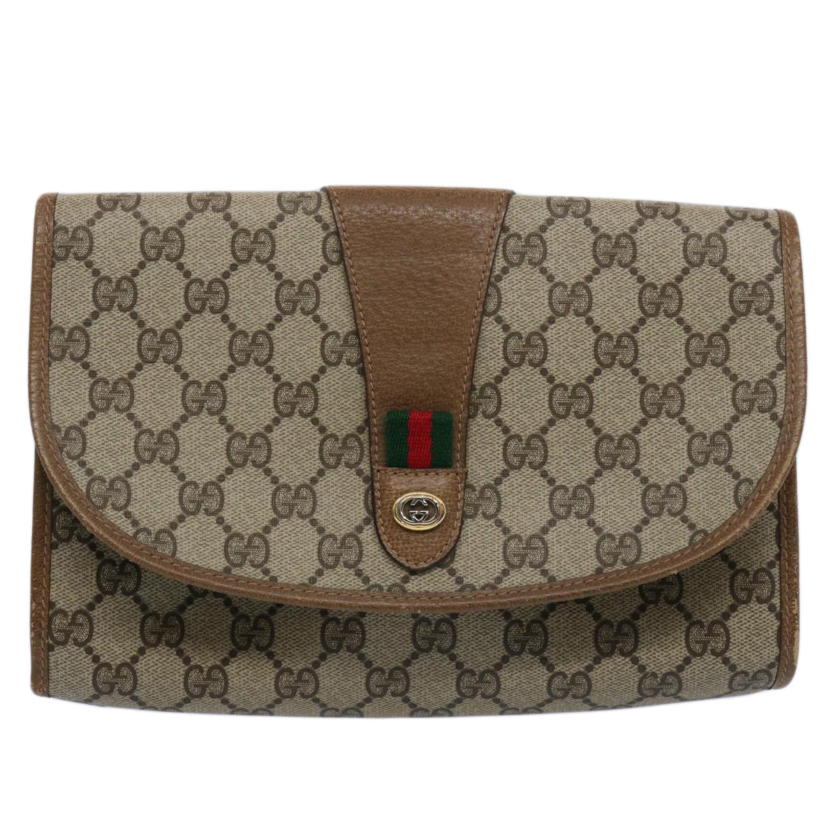 GUCCI GG Supreme Web Sherry Line Clutch Bag Beige Red Green 89 01 030 60457