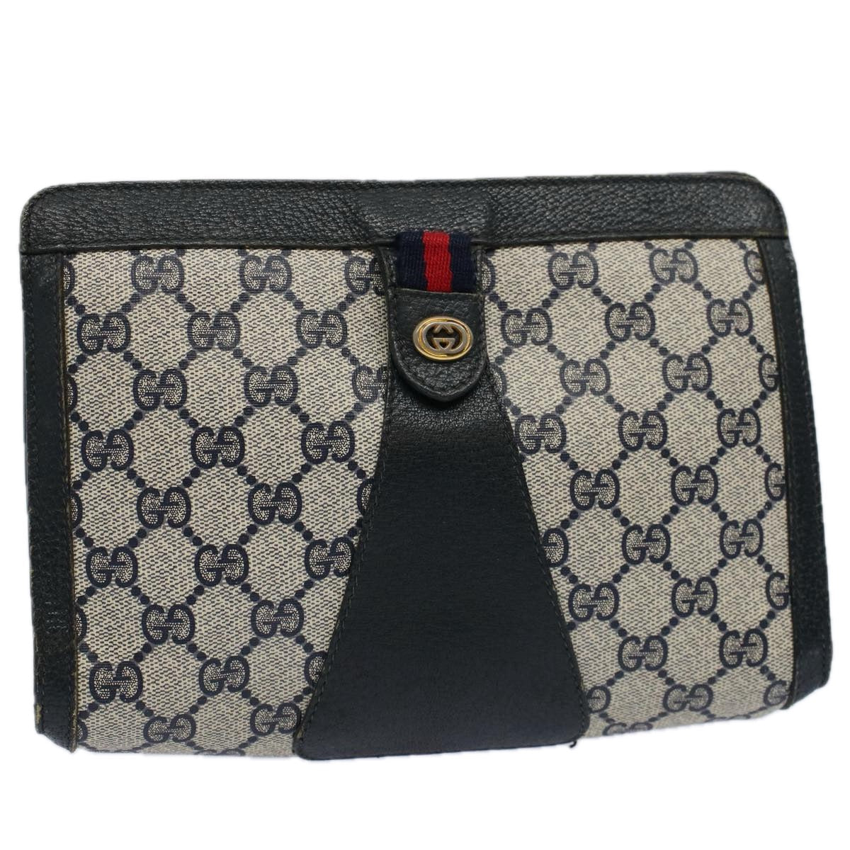 GUCCI GG Supreme Sherry Line Clutch Bag Red Navy 89 01 032 60473