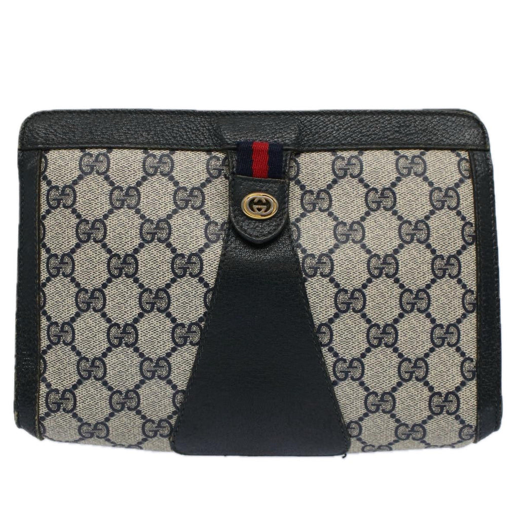 GUCCI GG Supreme Sherry Line Clutch Bag Red Navy 89 01 032 60473
