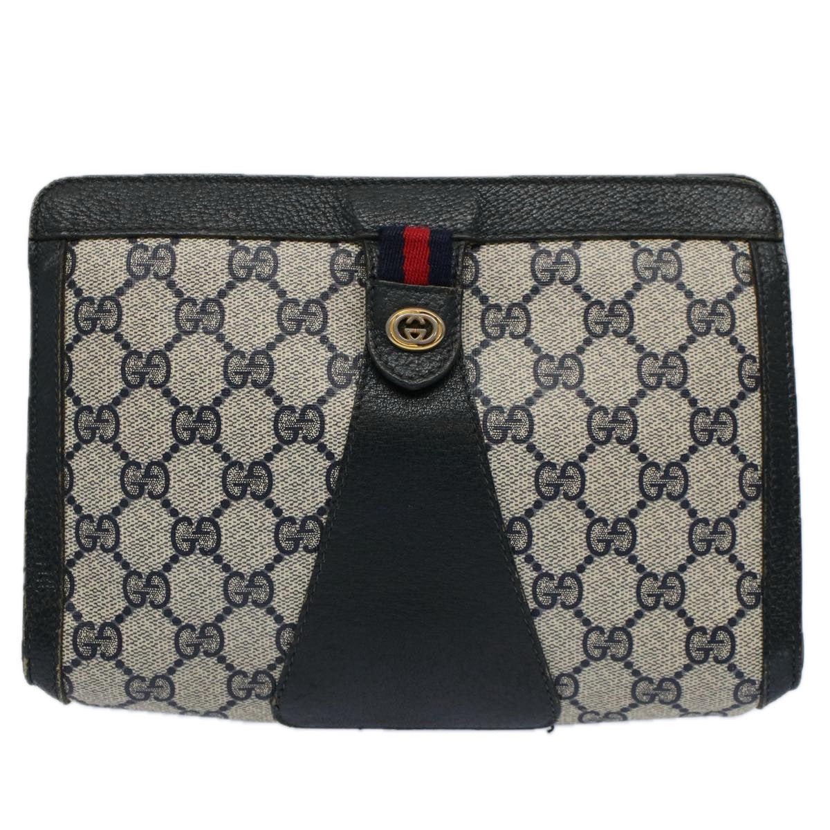 GUCCI GG Supreme Sherry Line Clutch Bag Red Navy 89 01 032 60473