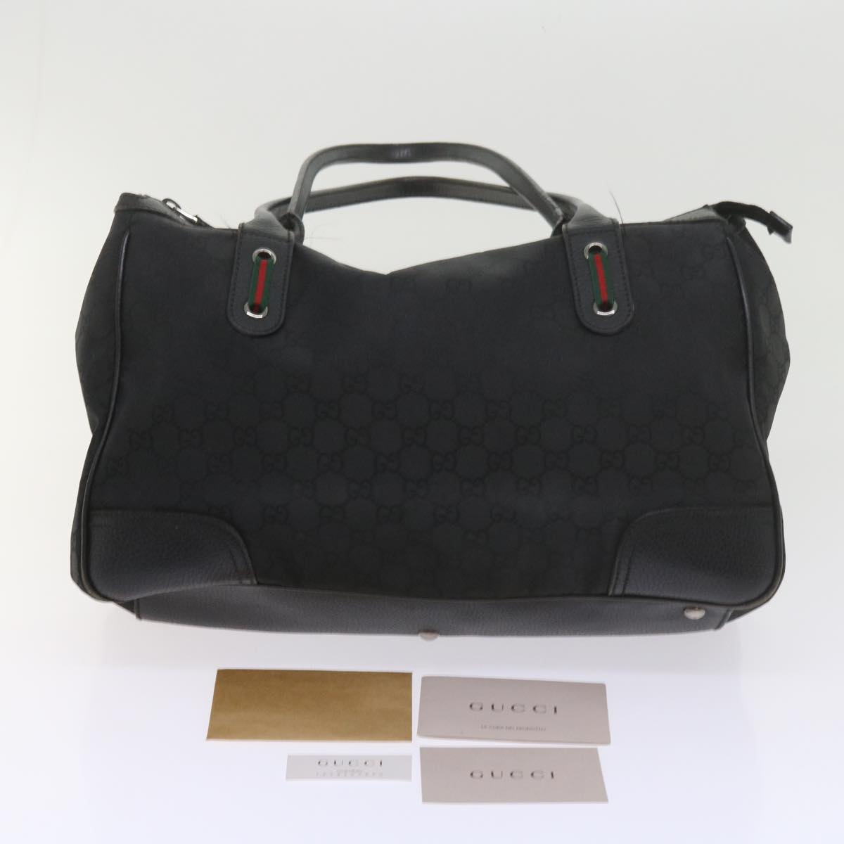 GUCCI GG Canvas Web Sherry Line Tote Bag Black Red Green 293599 60519