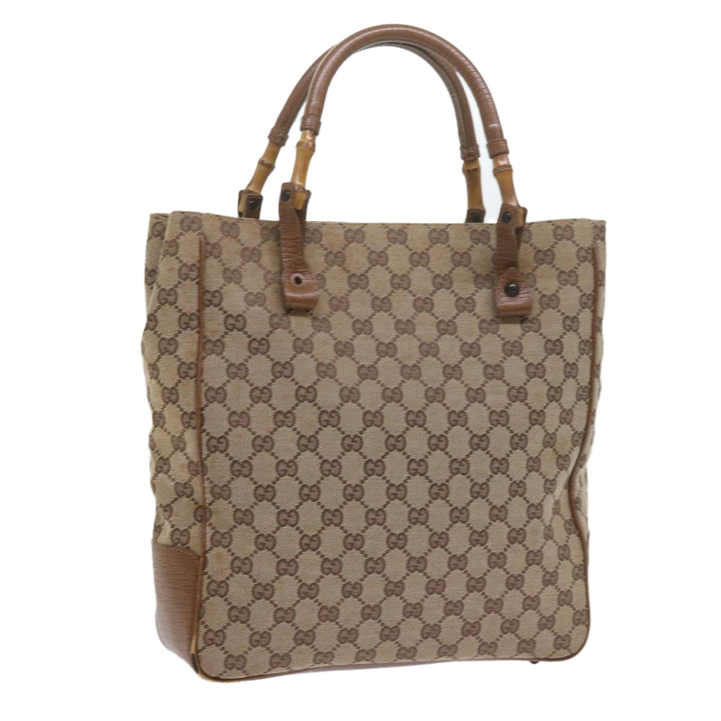GUCCI GG Canvas Bamboo Tote Bag Beige 112530 60520
