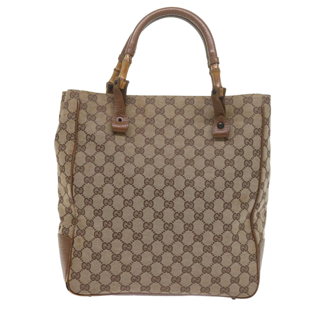 GUCCI GG Canvas Bamboo Tote Bag Beige 112530 60520
