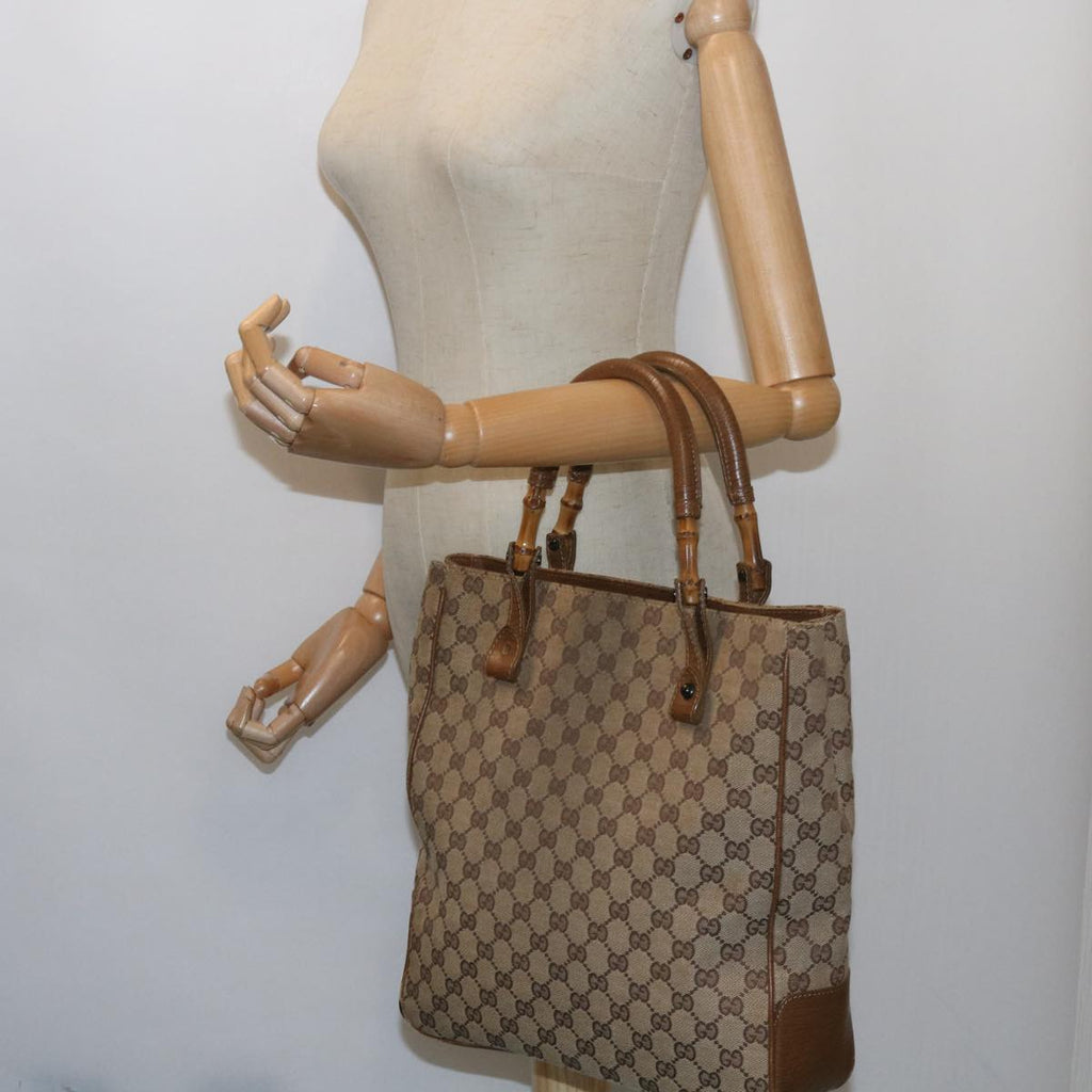 GUCCI GG Canvas Bamboo Tote Bag Beige 112530 60520