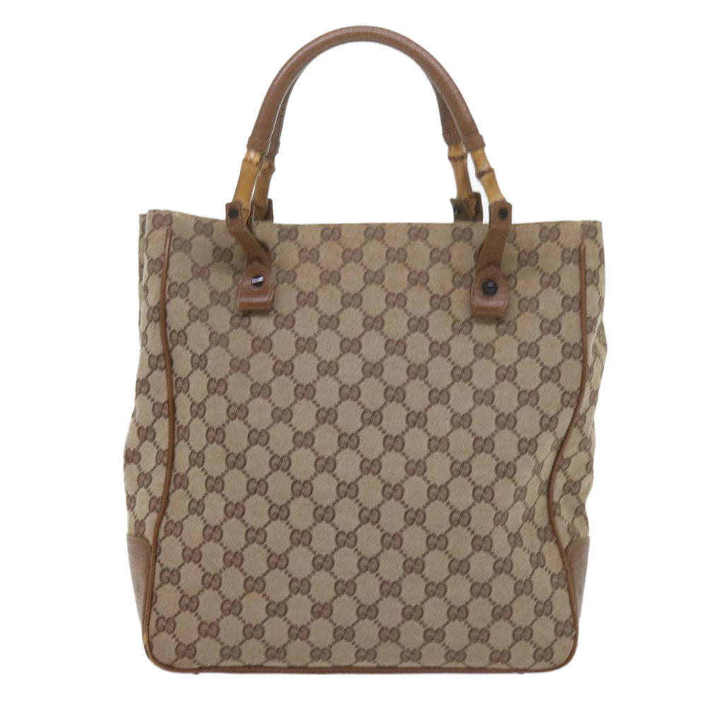GUCCI GG Canvas Bamboo Tote Bag Beige 112530 60520