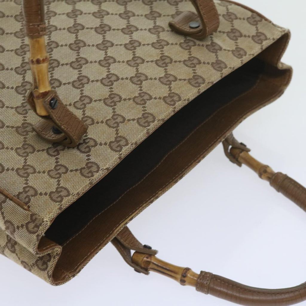 GUCCI GG Canvas Bamboo Tote Bag Beige 112530 60520