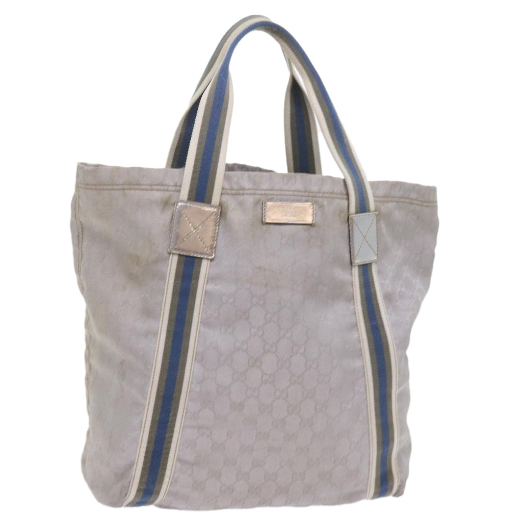 GUCCI GG Canvas Sherry Line Tote Bag Silver Blue Gray 189669 60525
