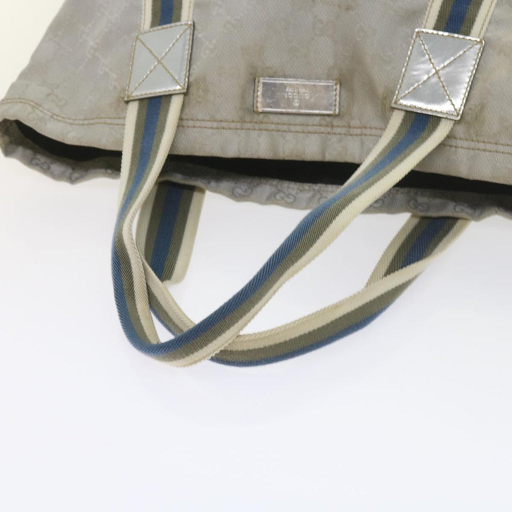 GUCCI GG Canvas Sherry Line Tote Bag Silver Blue Gray 189669 60525