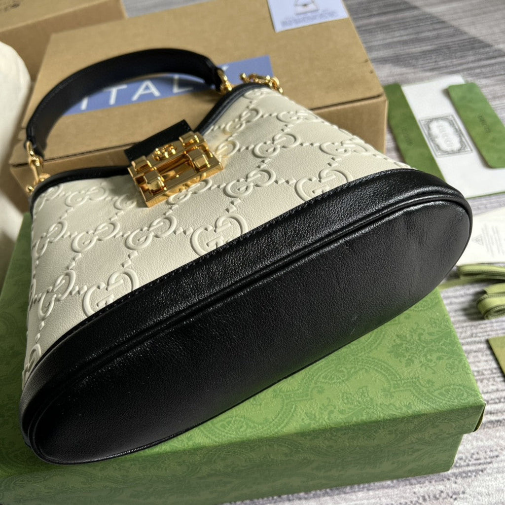 gg Small gg Shoulder Bag White Debossed For Women 9.8in/25cm 675788 gg UD9AX 9099