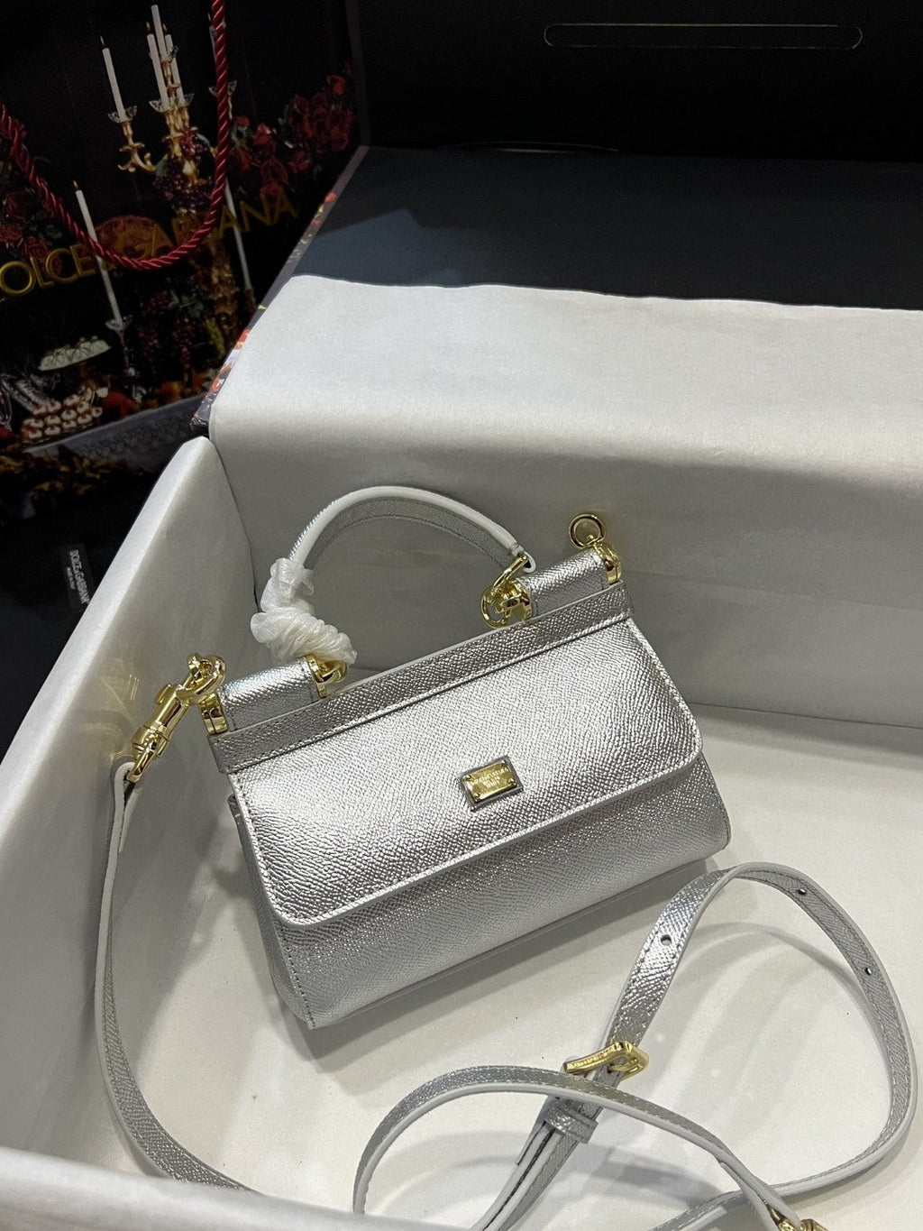 GLAMI Small Sicily Bag In Dauphine Silver For Women 7.5in/19cm GLAMIÃ‚Â 